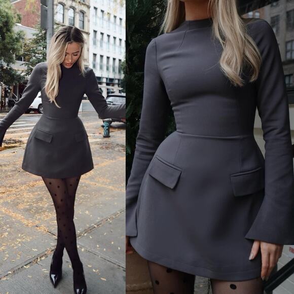 Odd Muse The Ultimate Slate Grey Split Sleeve Mini Dress - Picture 1 of 17